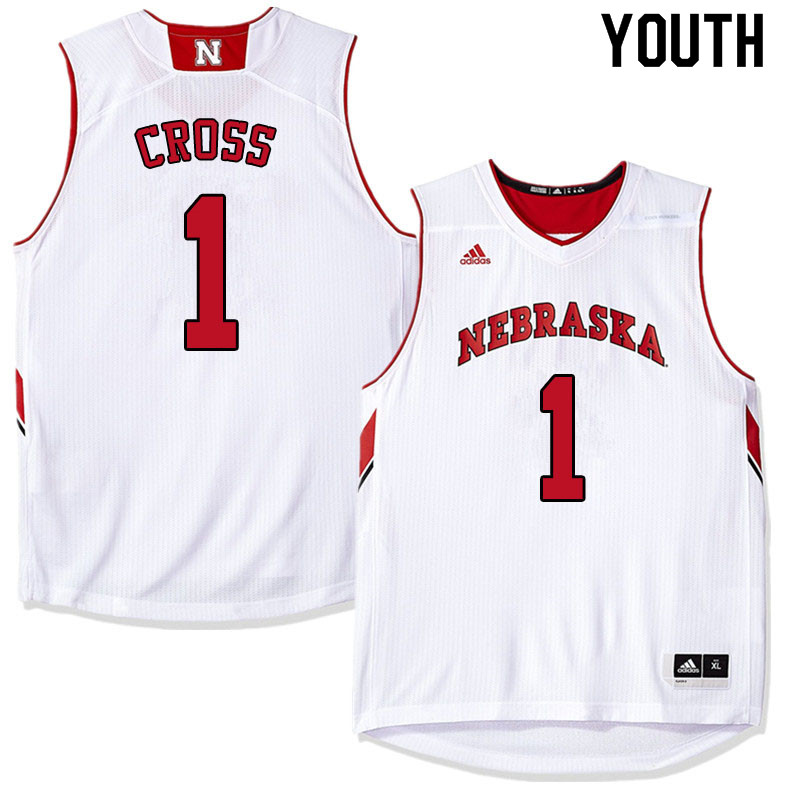 Youth #1 Kevin Cross Nebraska Cornhuskers College Basketball Jerseys Sale-White - Click Image to Close
